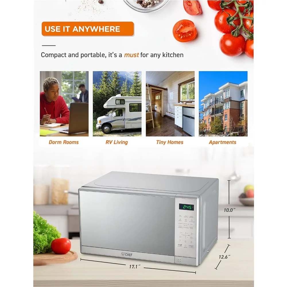 Microwave with 10 Power Levels, 700W with Digital Display, Countertop Microwave with Child Safety Door Lock, Programmable 6