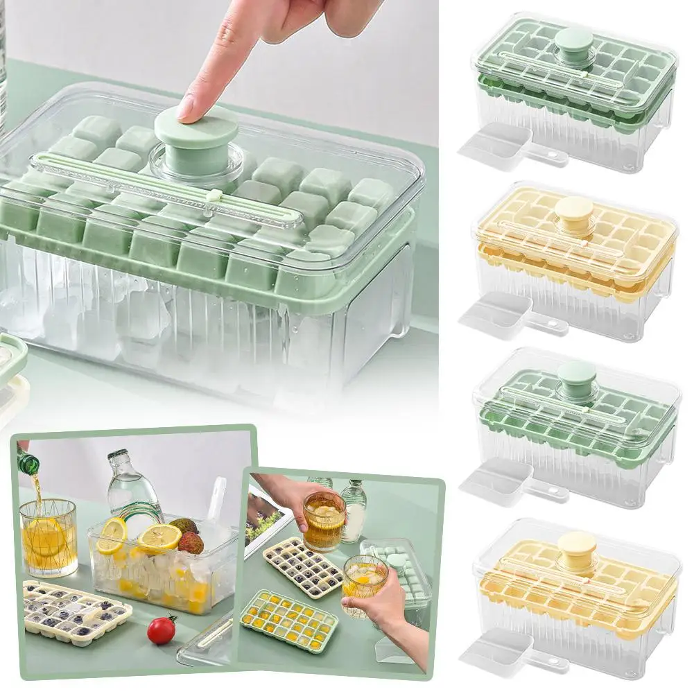 

Pressing Ice Tray Ice Box Refrigerator Ice Cube Artifact Grade Sealed Mold Maker with Silicone Ice Lid Food Household Y8G2