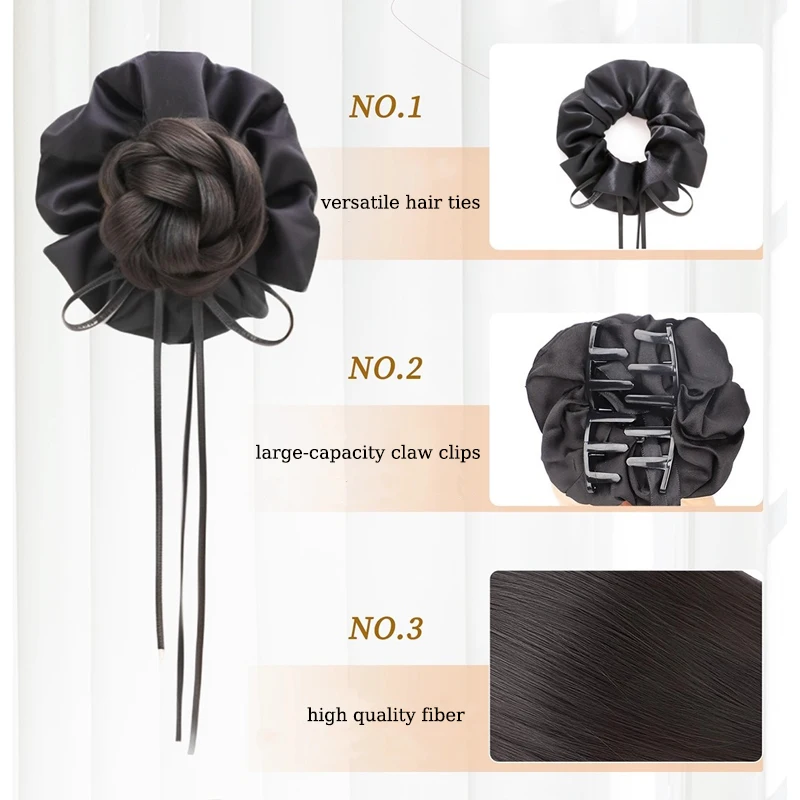 Synthetic Balletcore Hair Bun Wig Claw Clip Bun Hair Extensions Braided Updo Hair with Hair Accessories for Women Daily Party