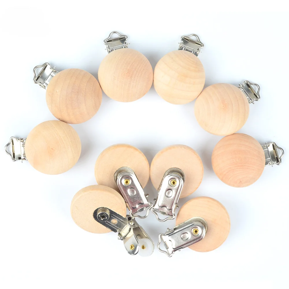 Natural Beech Wooden Pacifier Clips Dummy Holder Chain Wood Nipple Clip for Baby Teether Chew Toys Nursing Accessories 5/10Pcs