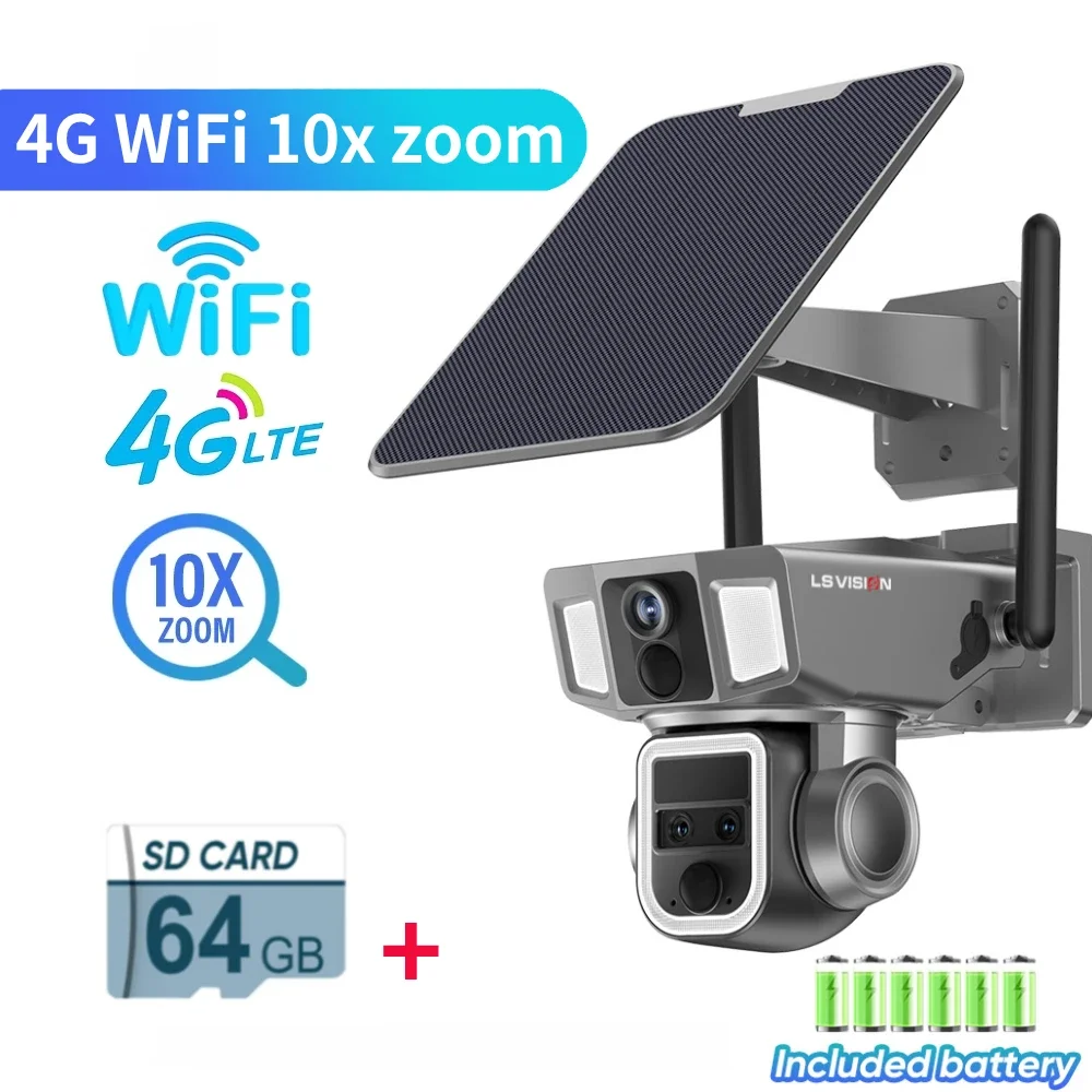 LS VISION-كاميرا أمان شمسية خارجية ، شاشة مزدوجة ،...