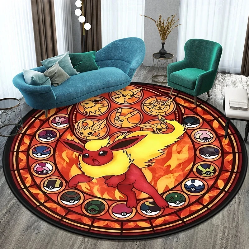 MINISO Disney Pokémon Cartoon Printed Round Carpet for Living Room Rugs Camping Picnic Mats Flannel Anti-Slip Rug Yoga Mat Gifts