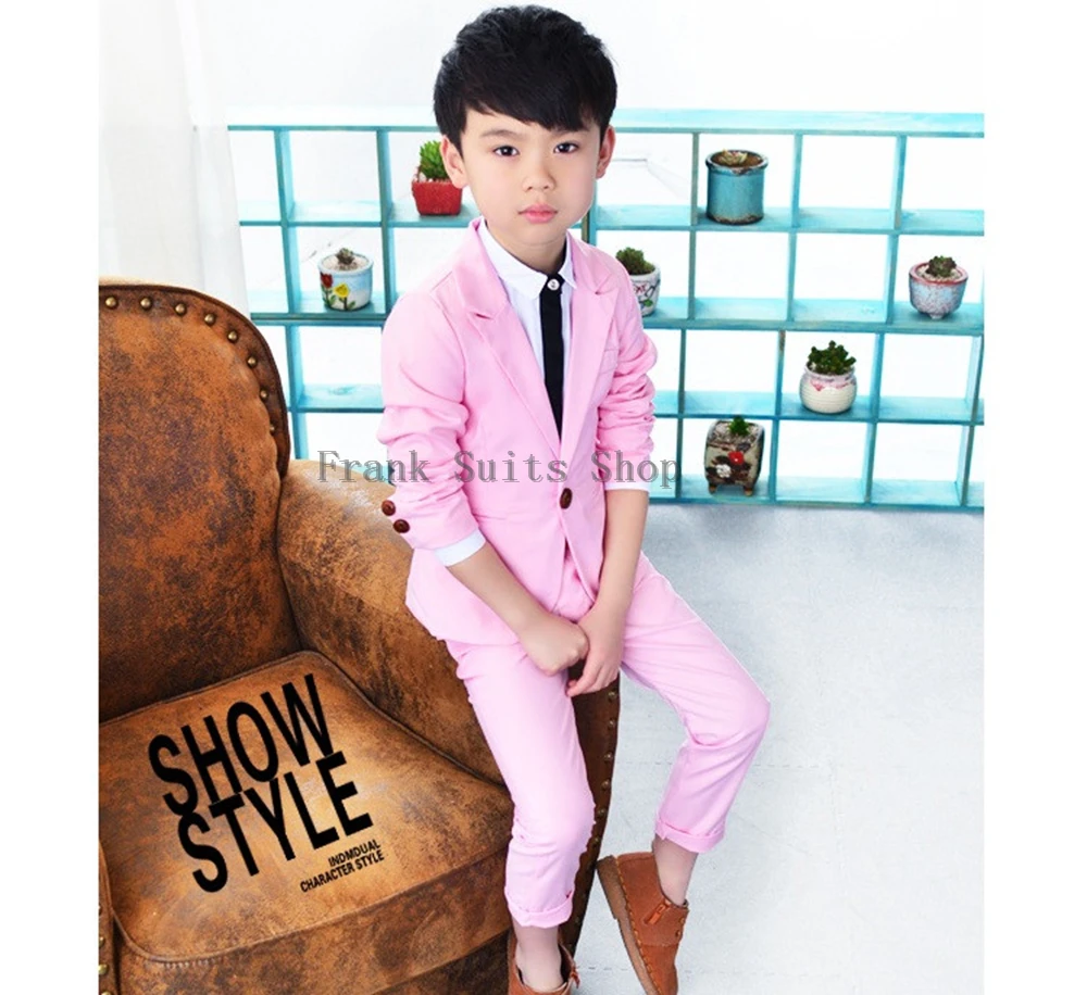 

2023 Boy's Pink Suit Wedding Peak Lapel One Button Boy Formal Wear Kids Suits for Prom Party Suit (Blazer+Pants)
