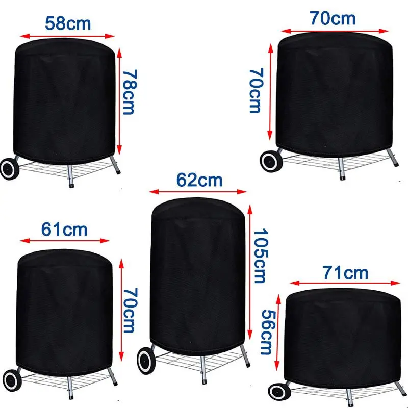 Round Black Outdoor Grill Cover Fire Pit Stove BBQ Covers Waterproof Heavy Duty Garden 210D Cloth Electric BBQ Protection Cover 2