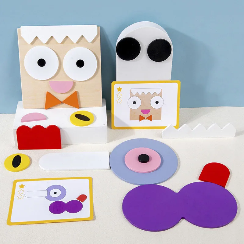 

Children's Wooden Toys Creative Geometric Shape Puzzle Animal Combination Logic Geometric Thinking Board Game Educational Toys
