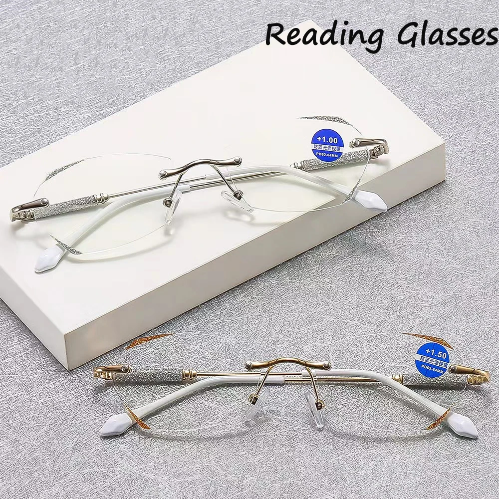 

Reading Glasses Unisex Rimless Diamond Cutting Frame Presbyopic Eyeglasses Finished Optical Farsighted Eyewear Diopter 0 To +4.0