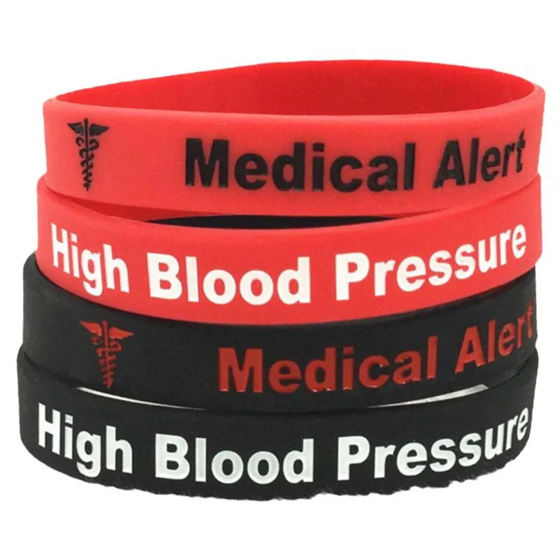 30pcsMedicalAlertHighBloodPressureRedBlackWristbandsSilicone