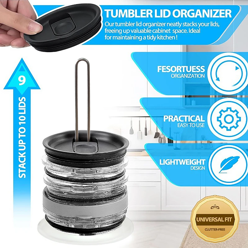 Tumbler Lid Organizer Space-Saving Design Glass Lid Vertical Storage Countertops For Home