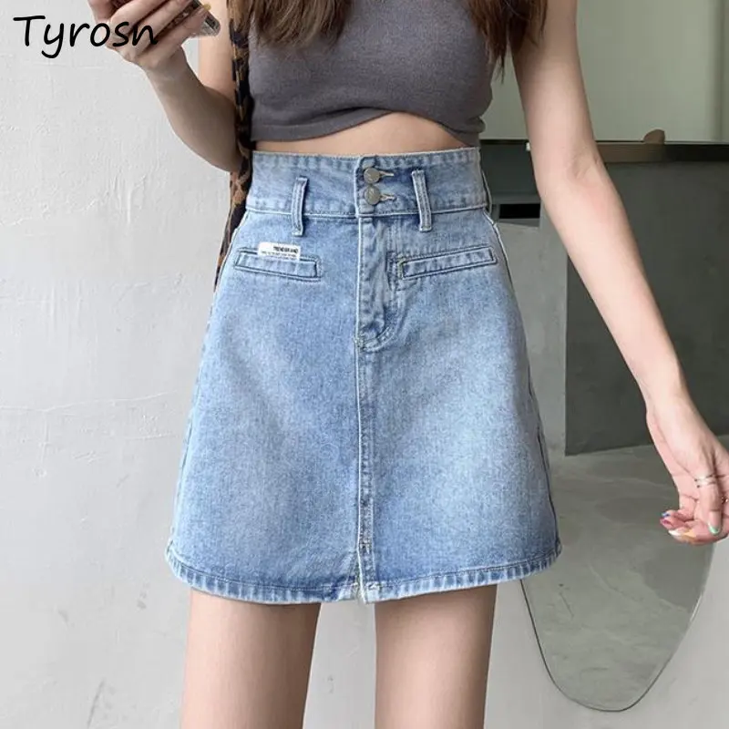 

Skirts Women S-5XL Retro Design Simple All-match Classic Mini Faldas Korean Style Denim Daily Casual Empire Basic Summer Fashion