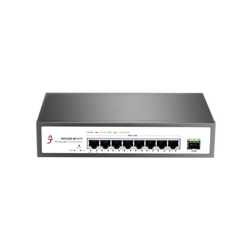 XikeStor 8포트 2.5G POE RJ45 1포트 10G SFP+ L2 관리형 POE VLAN/포트 집계/802.3AF/AT 프로토콜 지원