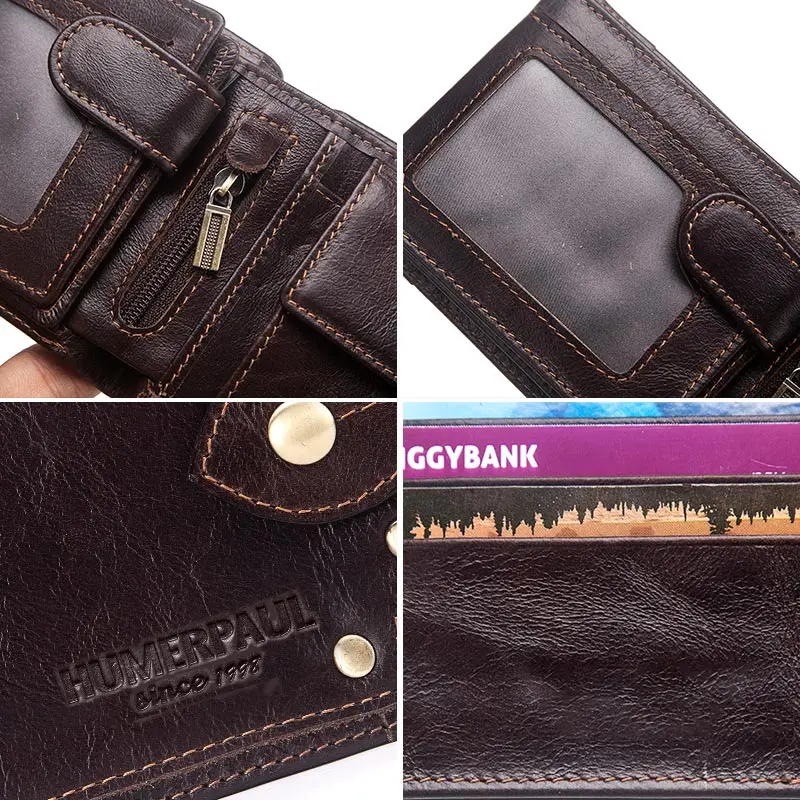 LAREET Genuine Leather Men's Slim Minimalist Wallet with ID Window and Coin Pocket