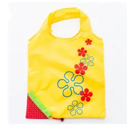 Eco - Friendly Foldable Strawberry Print Reusable Shopping Tote Bag (Yellow)