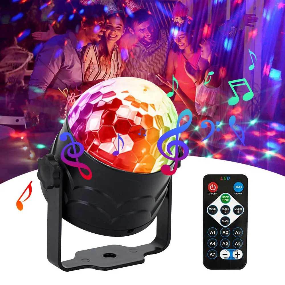 USB RGB Stage Light  7 Lighting Modes Music Control Disco Strobe Light Mini Magic Ball Atmosphere Lamp Light Decor for Family