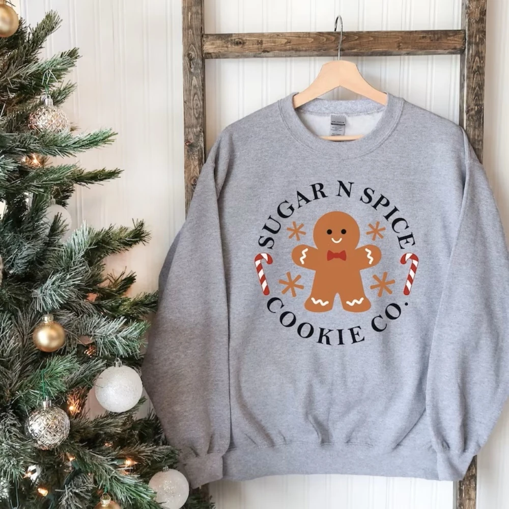 Felpa Natalizia Da Donna Sugar N Spice Cookie Company Maglione Invernale Cute Gingerbread Man Holiday Party Girocollo Top