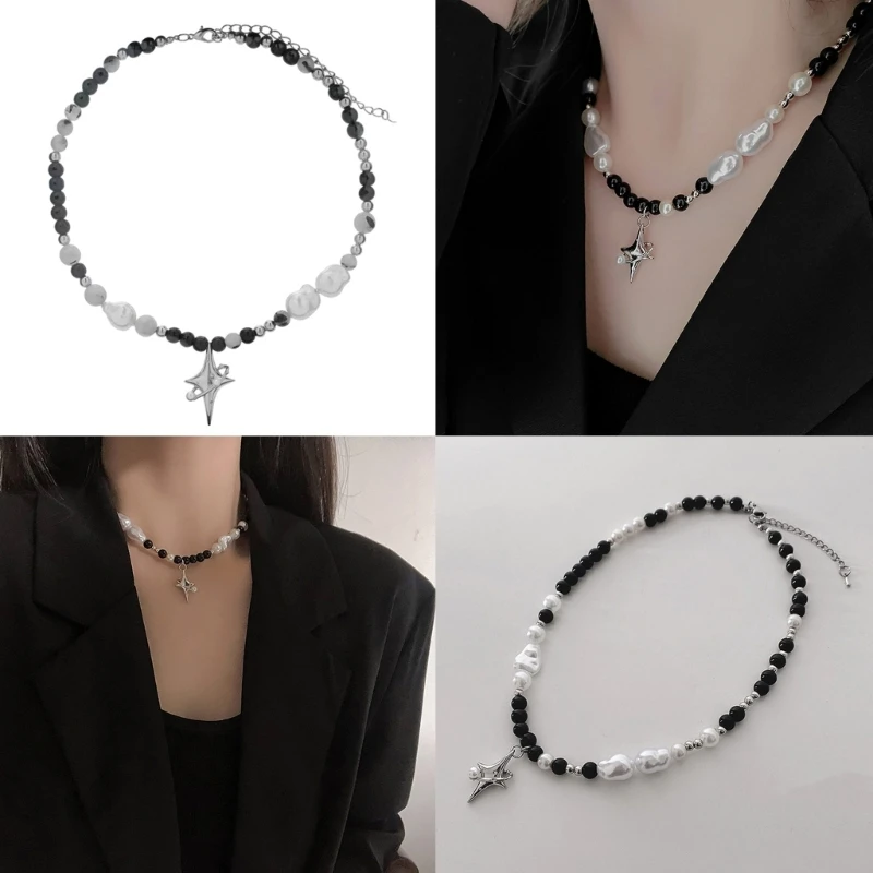 

Женское асимметричное черно-белое жемчужное ожерелье из сплава, ювелирные изделия