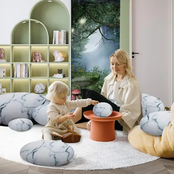 Three-Dimensional Curve Living Stones 7 Piece Set Floor Pillows Mixed Designs Home Decoration Stuffed Throw Pillows White 6