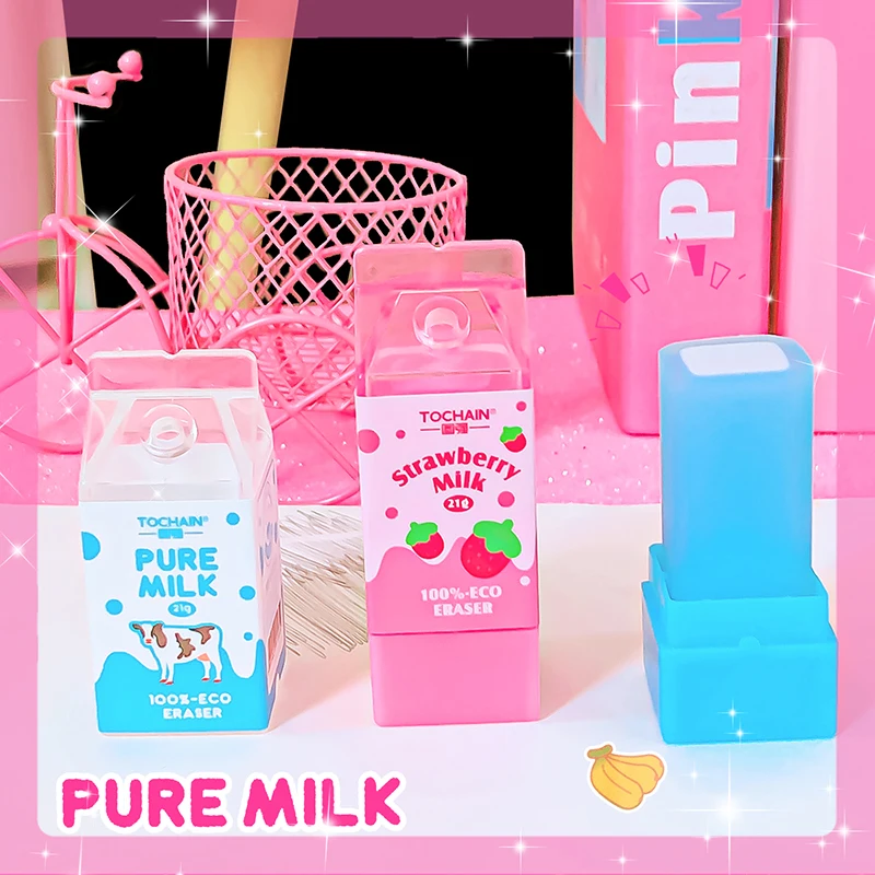 Kawaii Stationery Items Milk Carton Rubber Erasers School Teacher Gift Office Supplies