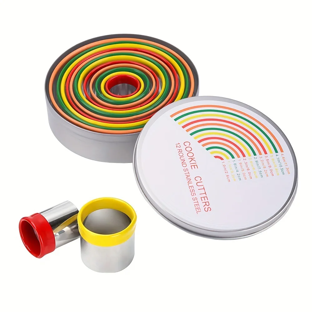 12pcs/set Fruit Cookie Cutter Mold Round Shape Box Design Mini Stainless Steel Mould Biscuit Fondant Cake DIY Decorating Tools