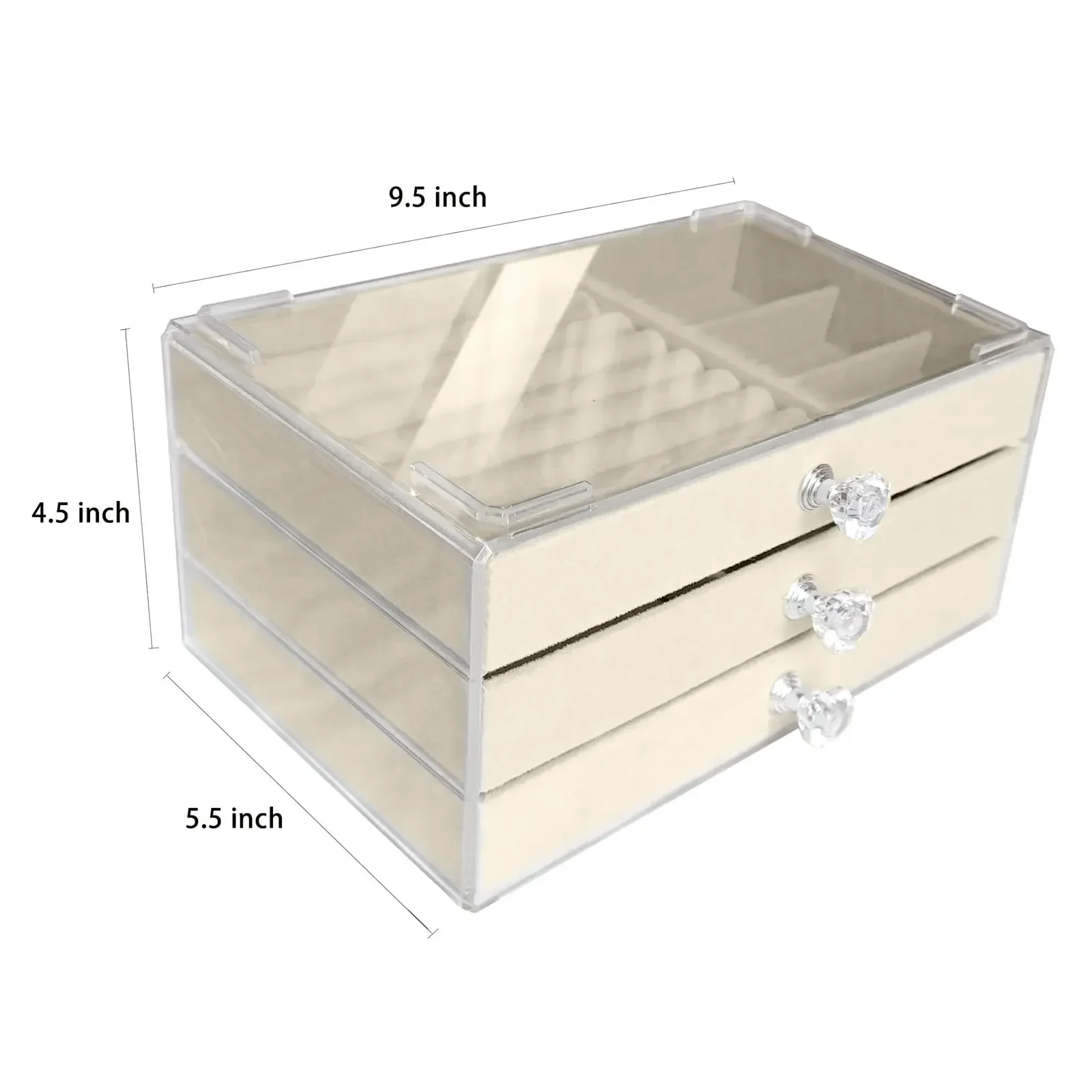 Jewelry Box Acrylic Velvet Jewelry Organizer with 3 Drawers Stackable Display Storage Earrings Necklace Bracelets Box Holder Case for Women jewelry box