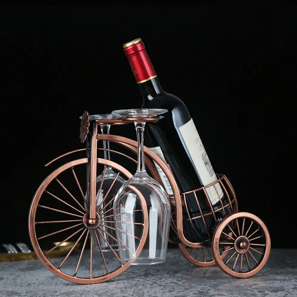 Retro Carriage Bike Wine Rack Hanging Wine Glass Holder Bar Dining Table Decor Bottle Display Rack Cup Organizer
