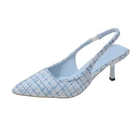 Sandales à talons hauts pointus bleu sel de mer pour femmes, chaussures simples à demi-tête creuse au dos, chaussures décontractées polyvalentes à la mode 4