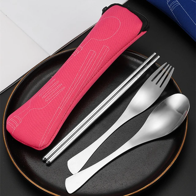 Reusable Utensils Set New Portable with Case Lunch Box Accessories  Chopsticks Knife Fork and Spoon Travel Tableware - AliExpress