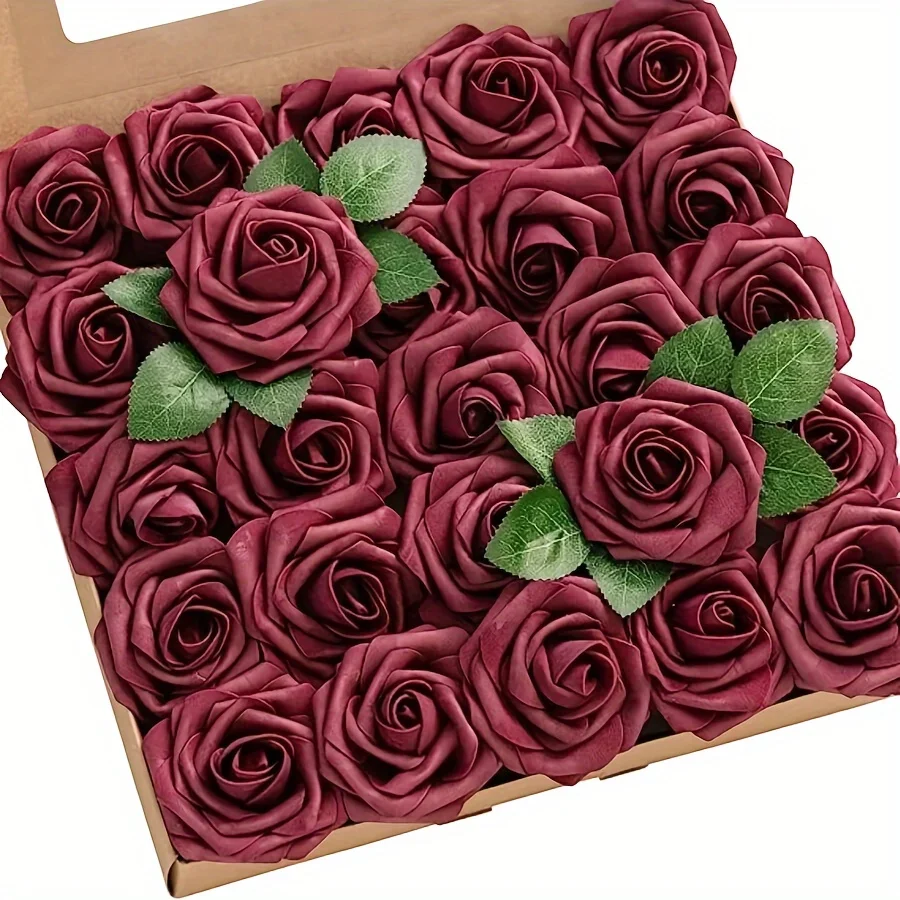 25 Stück künstliche Blumen, künstliche Blumen, Rosen mit Stiel für DIY-Hochzeitssträuße, Mittelstücke, Arrangements, Party, Heimdekoration – Detail 14