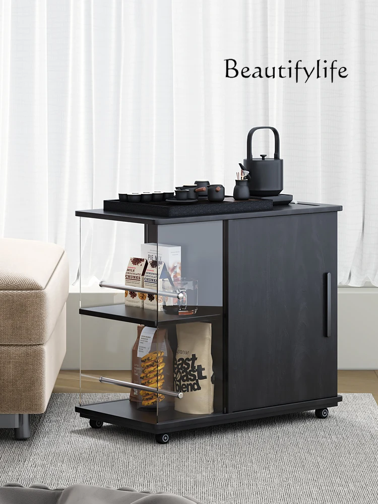 

Mobile Multi-Functional Tea Table Side Table Locker Living Room Solid Wood Tea Coffee Leisure Side Cabinet