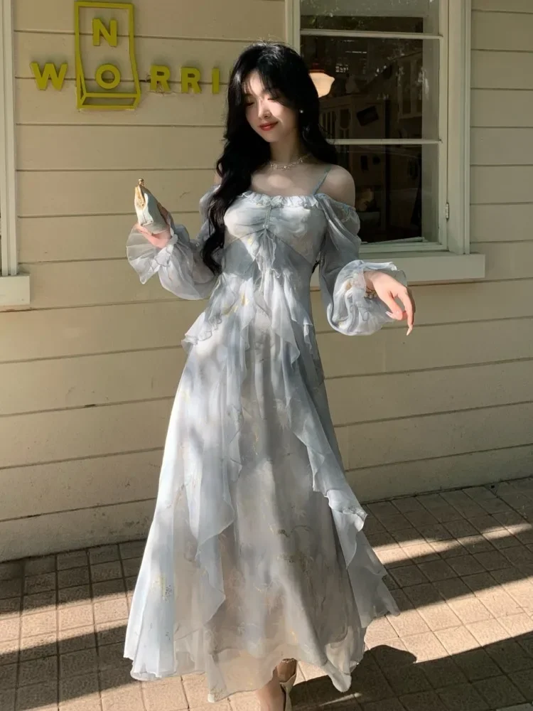 فستان طويل طباعة خريفية أنيقة