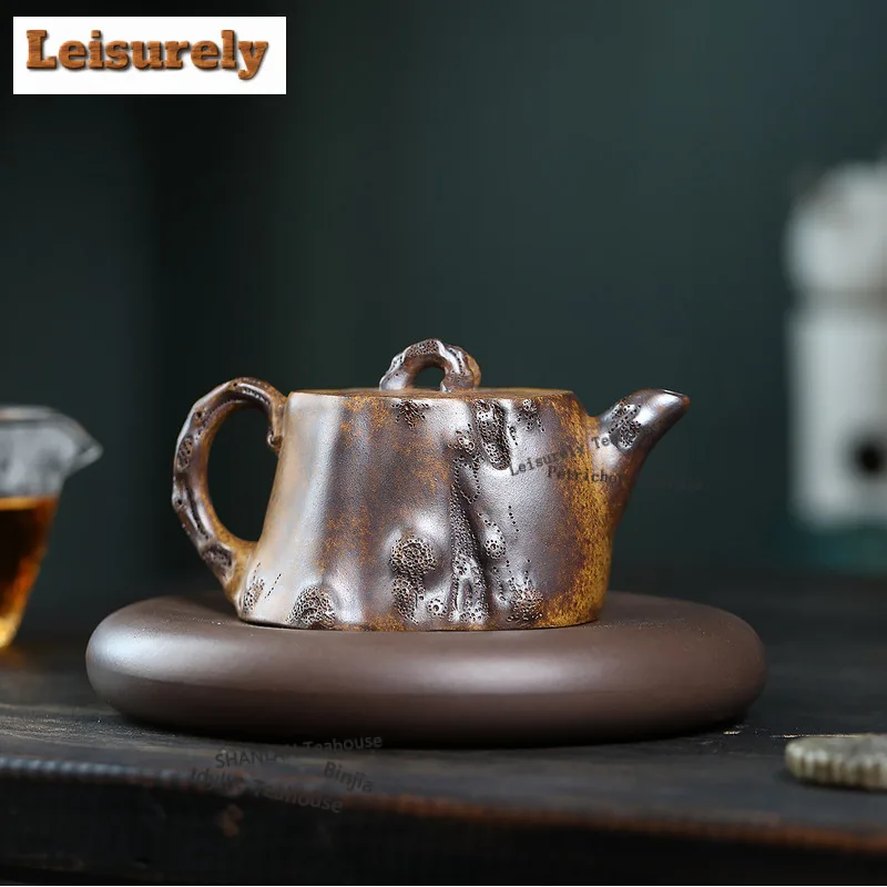 310ml Yixing Purple Clay Teapot Artists Handmade Tree Stumps Pot Raw Ore Wood-fired Porcelain Mud Tea Making Kettle Zisha Teaset