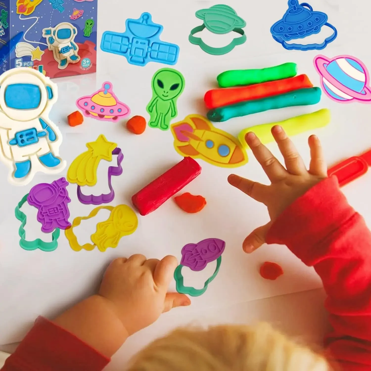 Yeahbo Playdough Sets Toys for Kids 2 3 4 5 Years, Play Dough Tools Plasticine for Children, Playdough Accessories 8 Space Mold 4