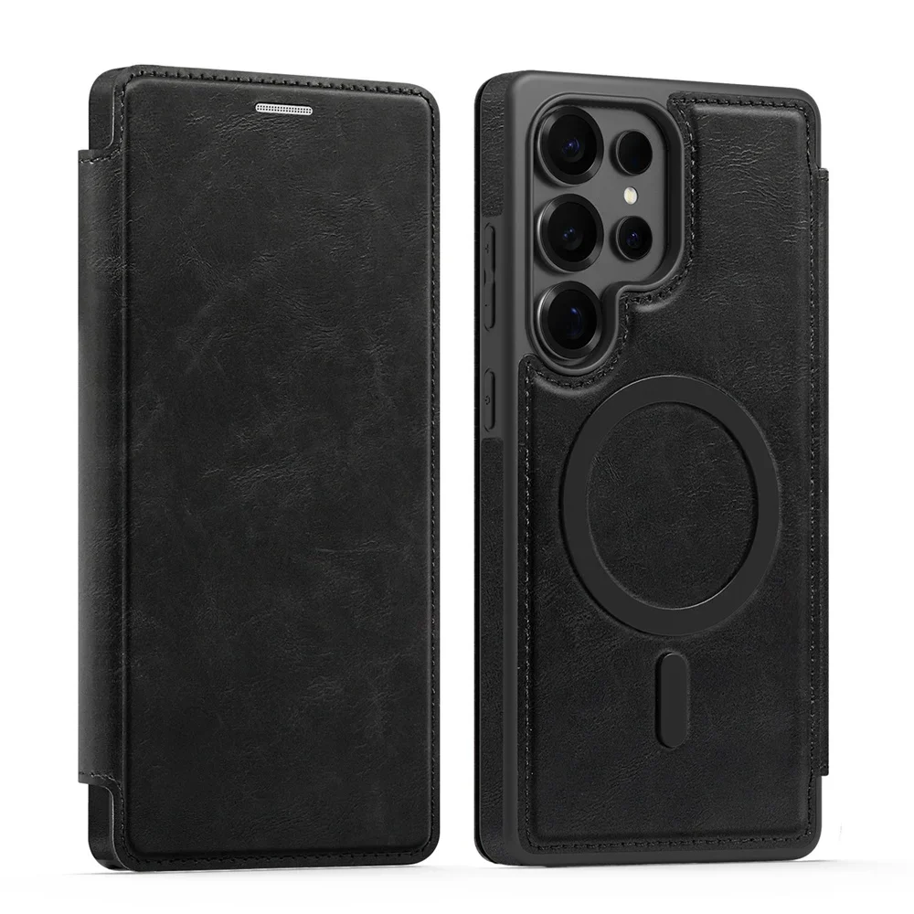 Leather MagSafe Flip Phone Case with RFID Blocking Wallet and Card Holder