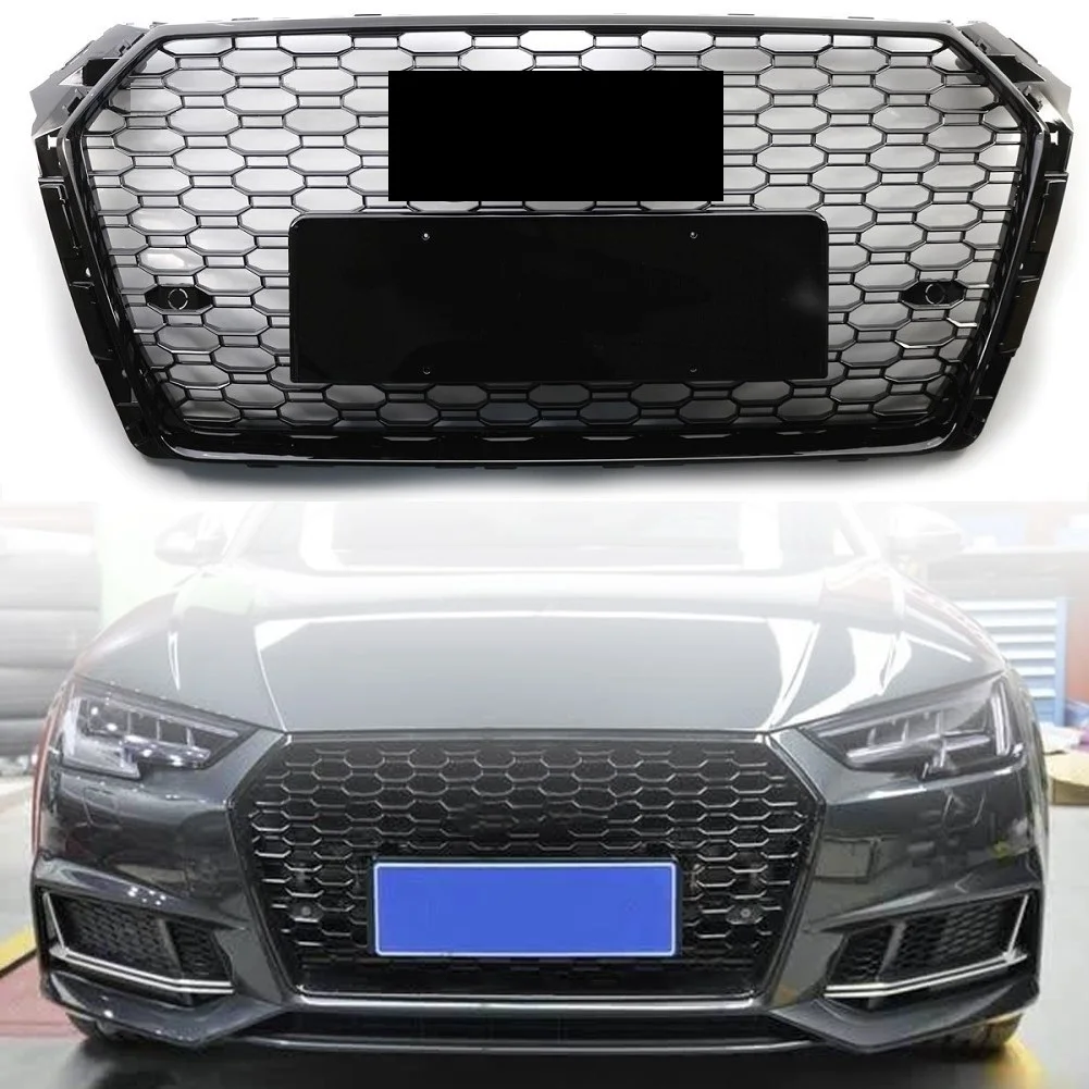 

Car Front Bumper Grille Sport Hex Mesh Honeycomb Hood Racing Grill Gloss Black For RS4 Style For Audi A4/S4 B9 2017 2018 2019