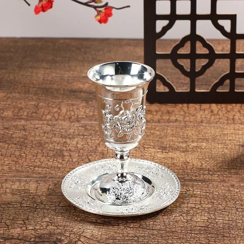 BOKER-TOV SHALOM Silver Plated Kiddush Cup & Saucer Set – Elegant Grape Design For Shabbat, Passover, Holidays - View #13