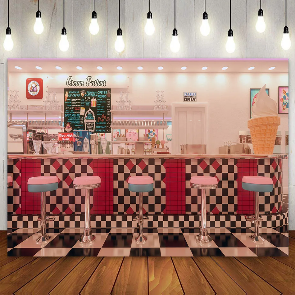 1950S Vintage American Diner Sfondo Gelato 50S Cafe Fast Food Soda Shop Ristorante Bar Dining Neon Jukebox Sgabello Sfondo
