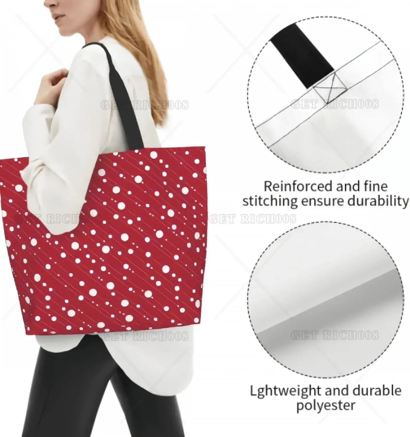 Red White Dots Christmas Style Shoulder Bag Large Women Reusable Eco-friendly Shopping Bags Portable Storage Handbag Fashion