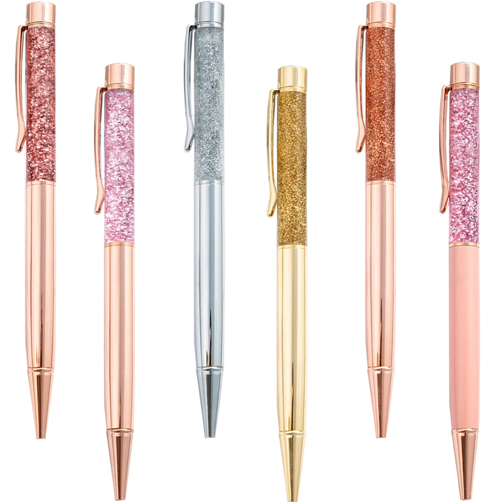 

50pcs Luxury Metal Bling Dynamic Liquid Sand Ballpoint Pens For Girls Wedding Birthday Gift Rose Gold