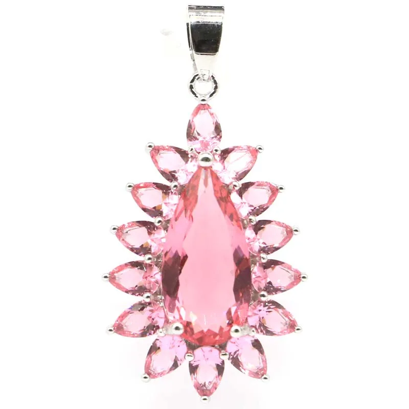 

41x22mm Gorgeous Drop Shape Pink Morganite Green Amethyst Woman's Engagement Silver Pendant