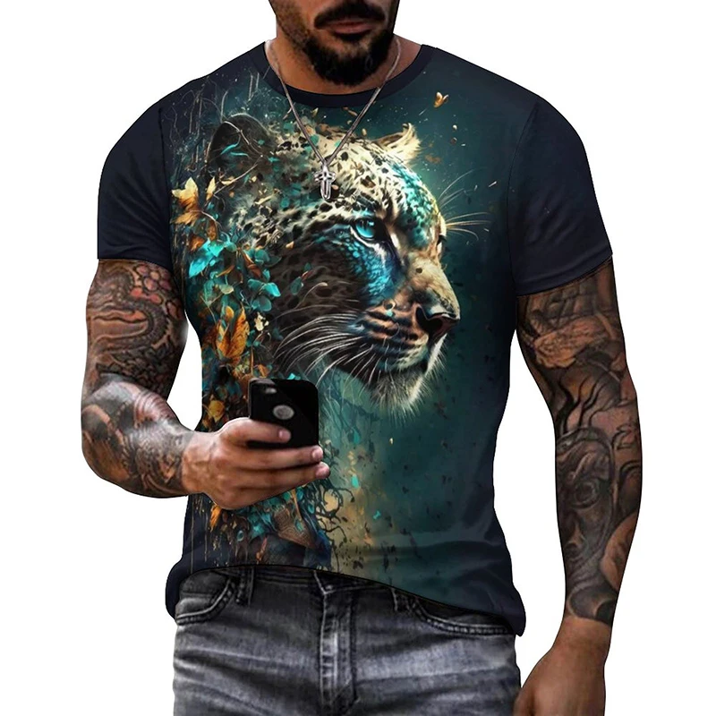 

Vintage y2k Tops Men Clothing T Shirt 3D Printed Funny Animal Giraffe Lion Leopard Graphic T-shirts Summer Casual Streetwear Tee