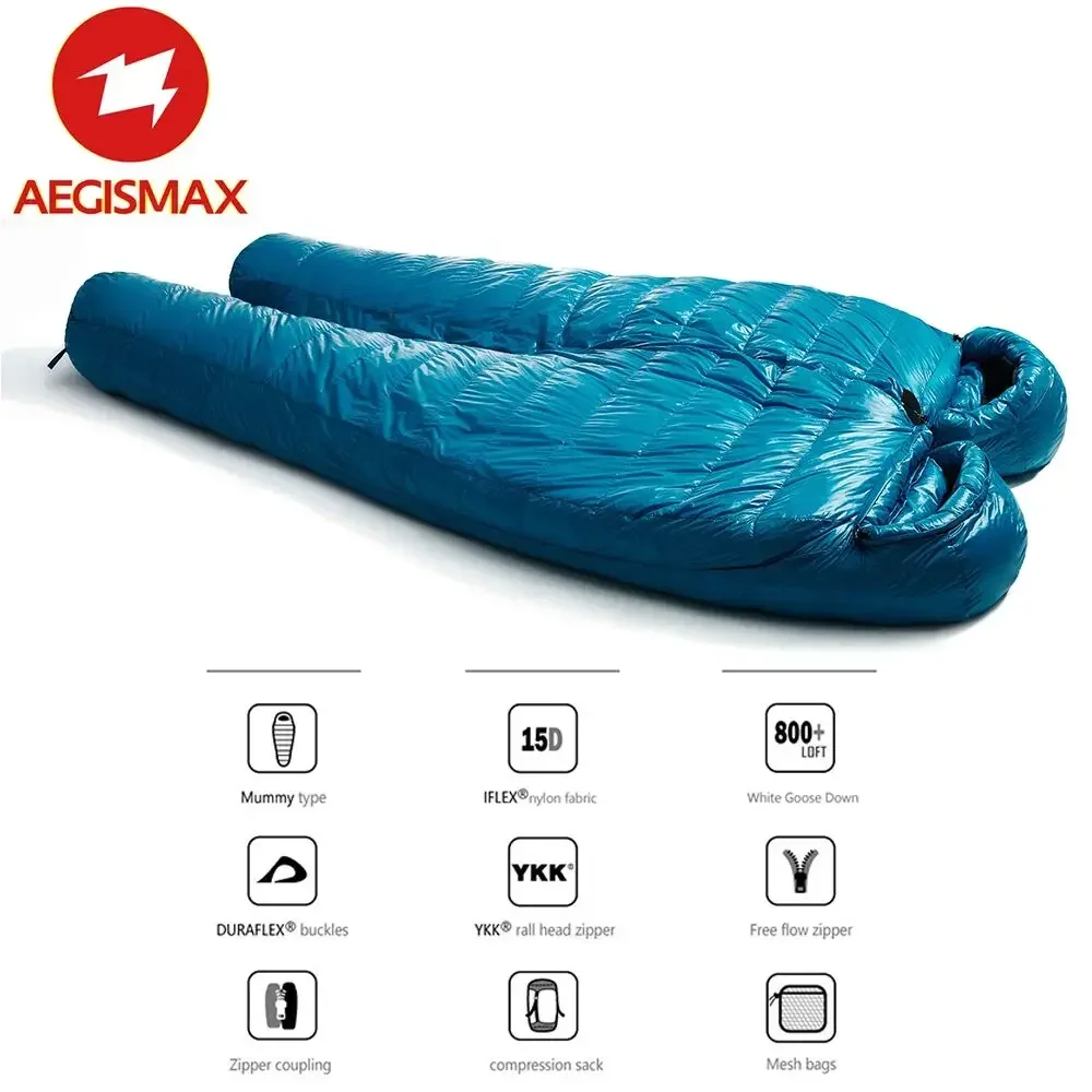 AEGISMAX M3 Lengthened Mummy Sleeping Bag Ultralight 95% White Goose Down Box Baffles Winter Outdoor Camping Hiking