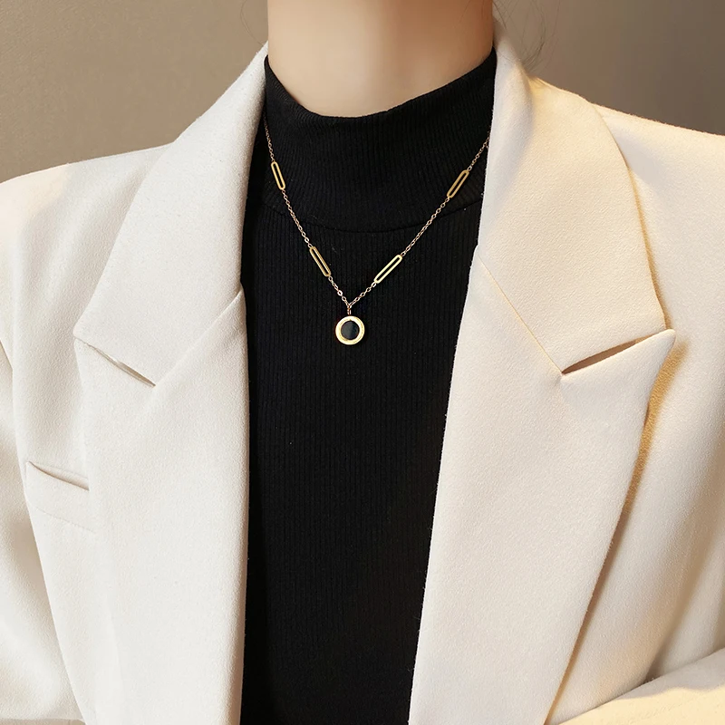 Classic Fashion Stainless Steel Roman Digital Wafer Pendant Necklace 2022 Fashion Jewelry Christmas Party Women's Sexy Necklace - Image 2