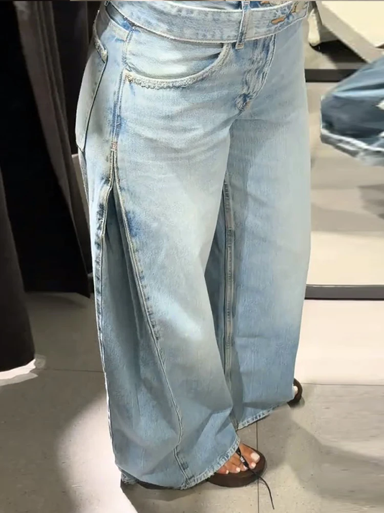 Y2k Blue Women's Jeans Fashion Tie Waist Wide Leg Loose Baggy Denim Pant Lady New Casual High Street Spring Summer Clothing 2026 3