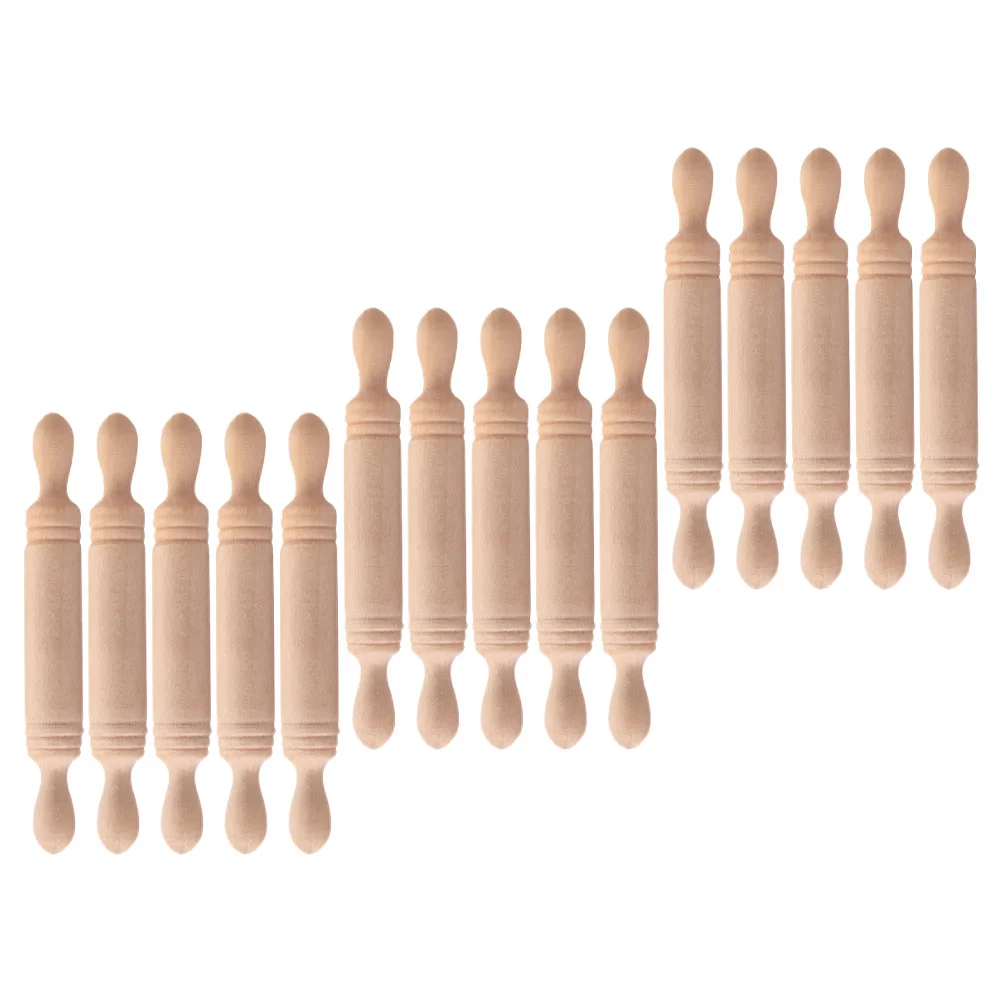 

15 Pcs Mini Wood Rolling Pin Wooden Stick Craft Kids Playset Decorative Dollhouse Miniatures Kitchen Toys Simulation