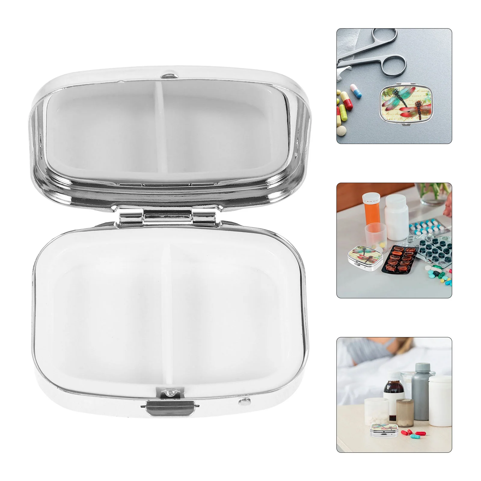 

Metal Portable Medicine Case Multi-grid Organizer Lovely Dispenser Carry