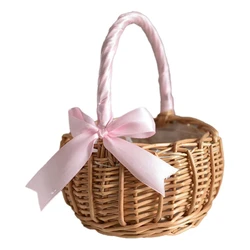 Elegant Hand-Woven Wicker Basket with Handle for Weddings and Home Decor (Pink S)
