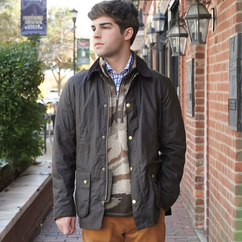 High quality Barbour American retro wax slim fit mid-length lapel trench coat