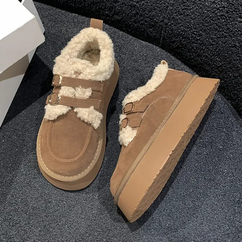 NEW Suede Women Fur Snow Boots 2024 Winter Warm Loafers Shoes New Designer Short Plush Cotton Boots Platform Fashion comfort