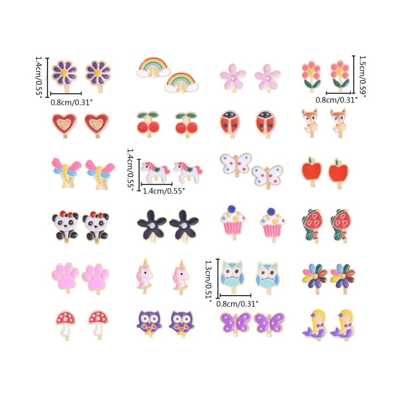 R2LE 24Pairs/set Kids Clip-on Earrings Flower Heart Clip-on Earring Set for Girl 5