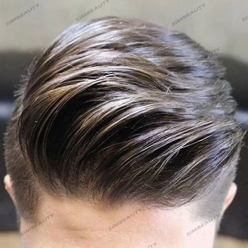 Linea sottile naturale Parrucchino da uomo Pelle sottile durevole Base completa in PU Parrucche per capelli umani maschili Protesi per sistema di capelli uomo dritto marrone cenere