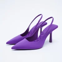 Été femmes talons sandales rouge pointu Slingback sandales chaussures vert noir violet chaton talons fête bal dames talons aiguilles 2